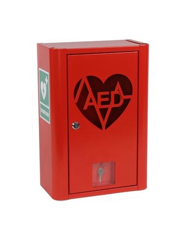 Szafka metalowa na Defibrylator AED zamykana na klucz  z naklejką  ML.RED ( CZERWONA RAL 3020 )