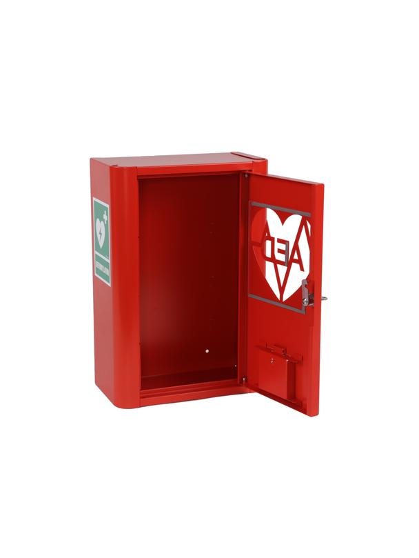 Szafka metalowa na Defibrylator AED zamykana na klucz  z naklejką  ML.RED ( CZERWONA RAL 3020 )