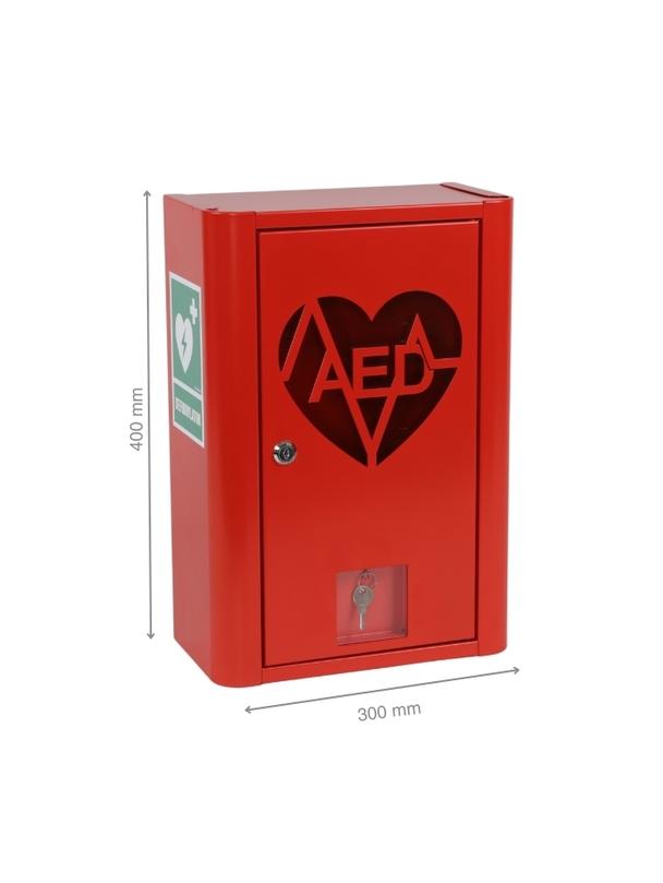 Szafka metalowa na Defibrylator AED zamykana na klucz  z naklejką  ML.RED ( CZERWONA RAL 3020 )