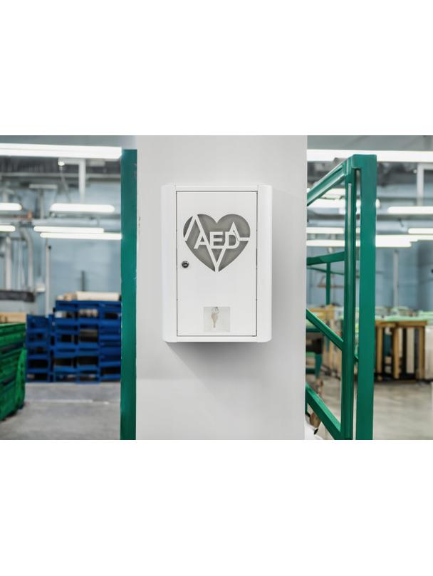 Szafka metalowa na Defibrylator AED zamykana na klucz  z naklejką  ML.RED ( CZERWONA RAL 3020 )