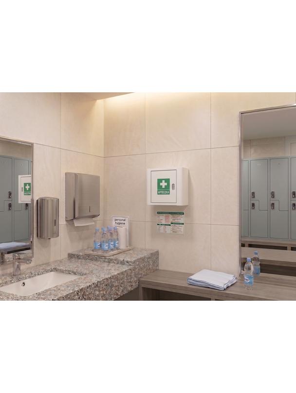 Apteczka metalowa Biała  270x270x140-ML.B  / mod. III   z naklejką