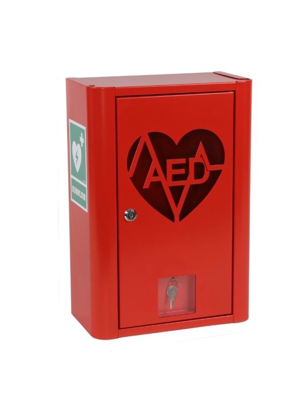 Szafka metalowa na Defibrylator AED zamykana na klucz  z naklejką  ML.RED ( CZERWONA RAL 3020 )