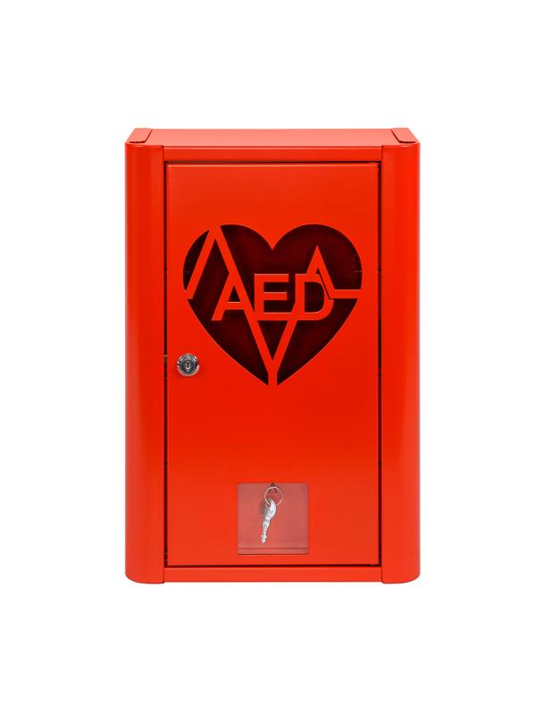 Szafka metalowa na Defibrylator AED zamykana na klucz  z naklejką  ML.RED ( CZERWONA RAL 3020 )