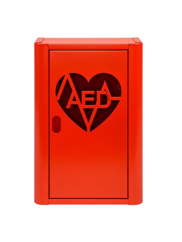 Szafka metalowa na Defibrylator AED z naklejką  ML.RED ( CZERWONA RAL 3020 )