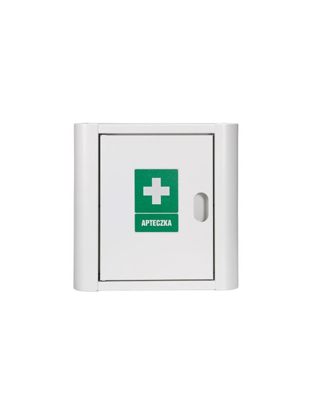 Apteczka metalowa Biała  270x270x140-ML.B  / mod. III   z naklejką