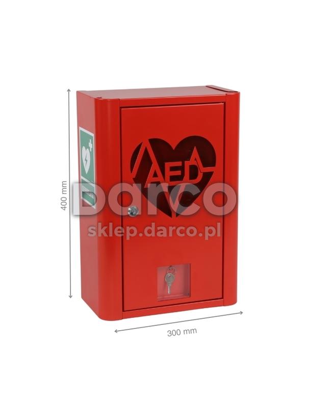 Szafka metalowa na Defibrylator AED zamykana na klucz  z naklejką  ML.RED ( CZERWONA RAL 3020 )