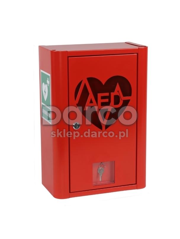Szafka metalowa na Defibrylator AED zamykana na klucz  z naklejką  ML.RED ( CZERWONA RAL 3020 )