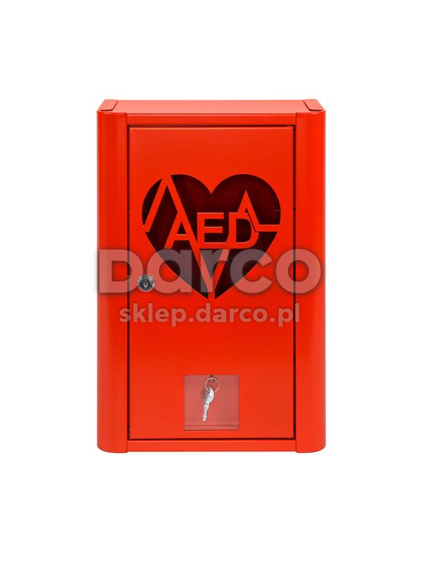 Szafka metalowa na Defibrylator AED zamykana na klucz  z naklejką  ML.RED ( CZERWONA RAL 3020 )