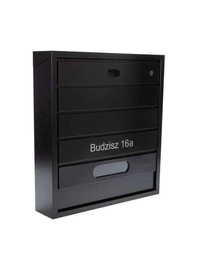Skrzynka na listy z numerem i ulicą  BSL-3-CZ-W | CZARNA | GRAWER (1 lamela)
